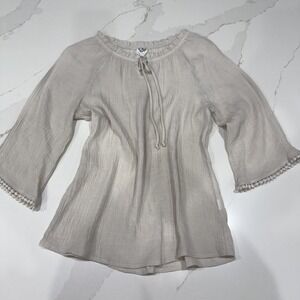 Late August Top Womens Medium Boho Hippie Festival Neutral Flowy Casual Gauzy‎